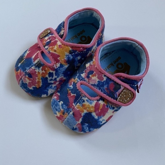 See Kai Run Blue Pink Floral Cruz Booties Crib Shoes 0/6m - Picture 2 of 4